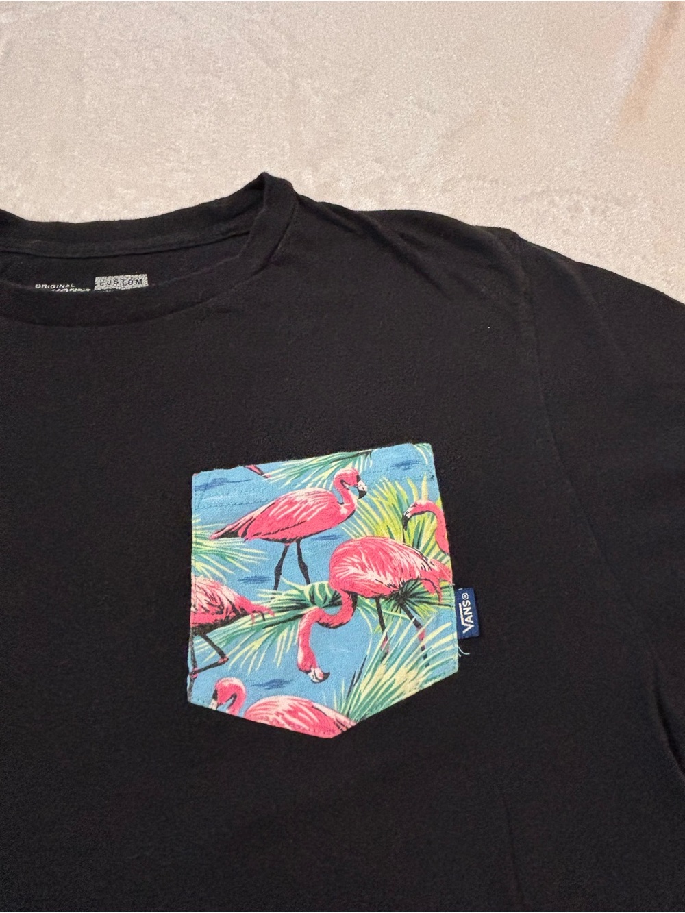 Vans Black T-Shirt with Pink Flamingo Pocket